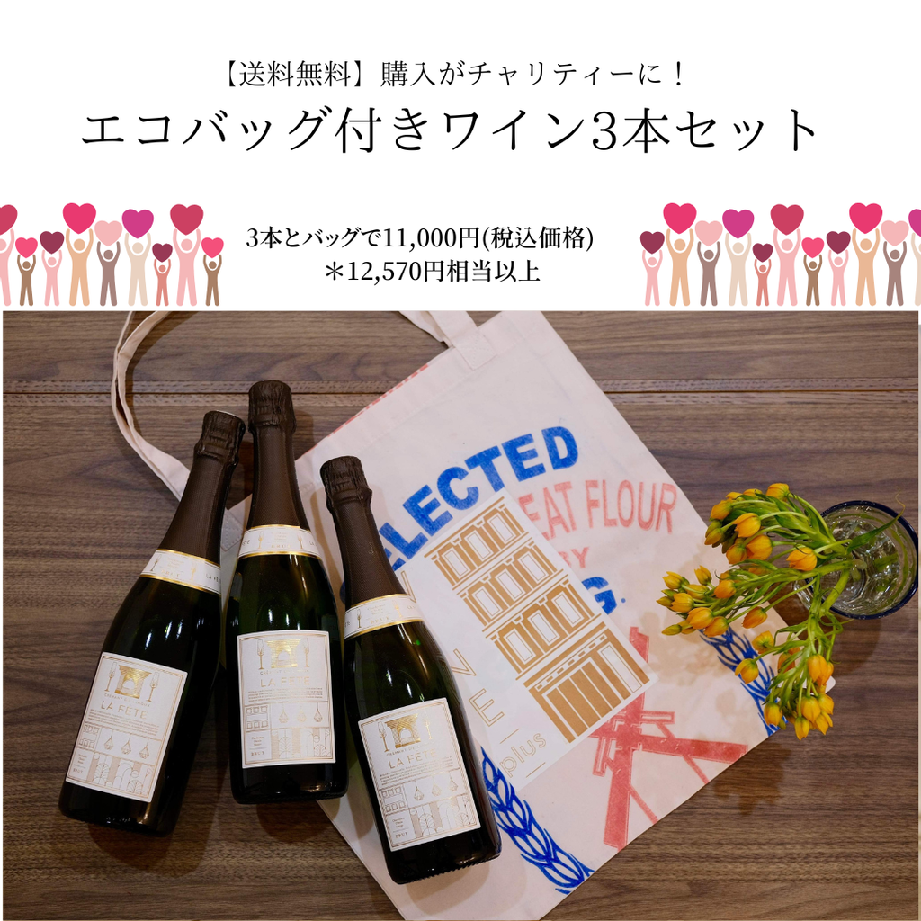 送料無料】購入がチャリティーに！エコバッグ付きワイン3本セット