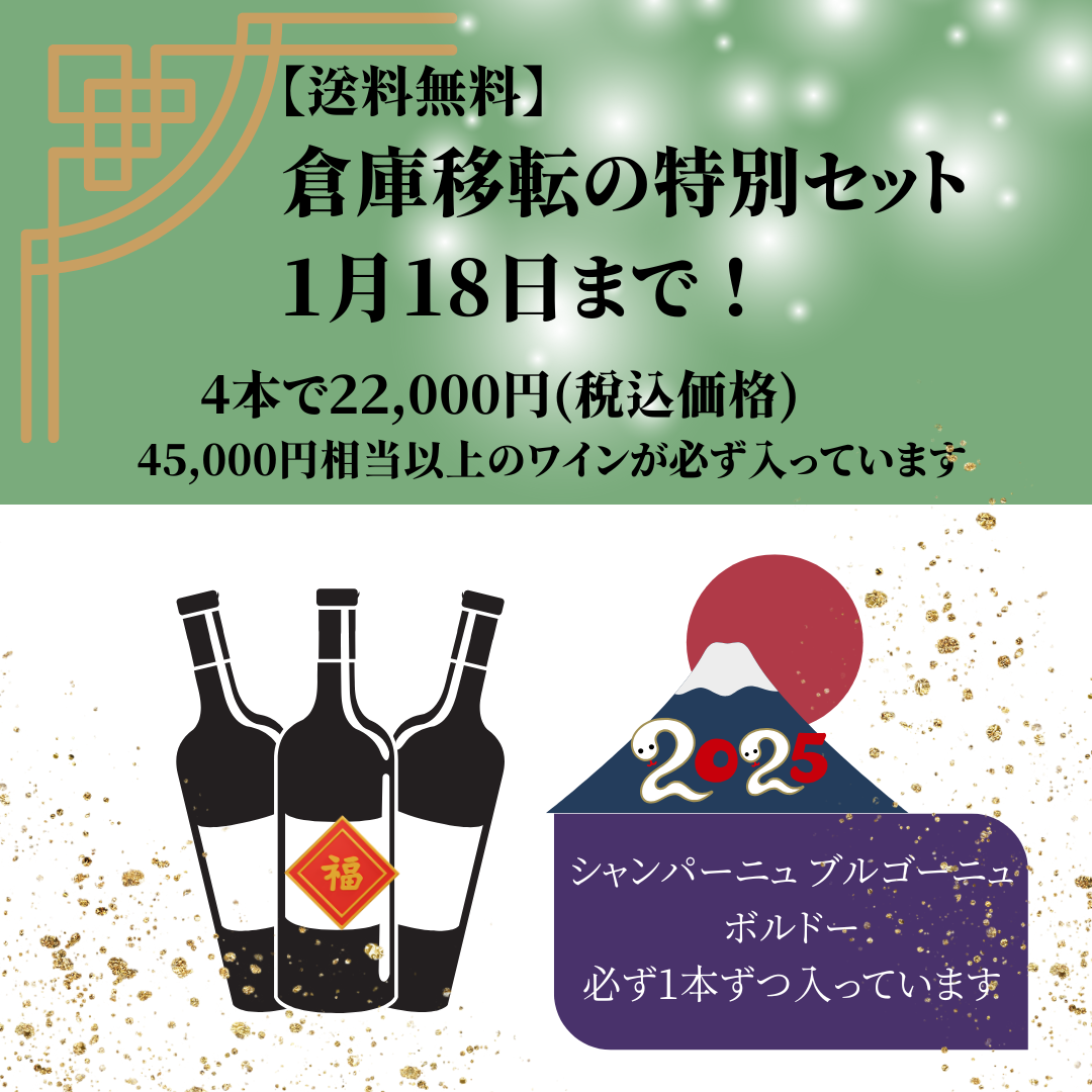 【送料無料】倉庫移転の特別セット　1月18日まで！　4本22,000円