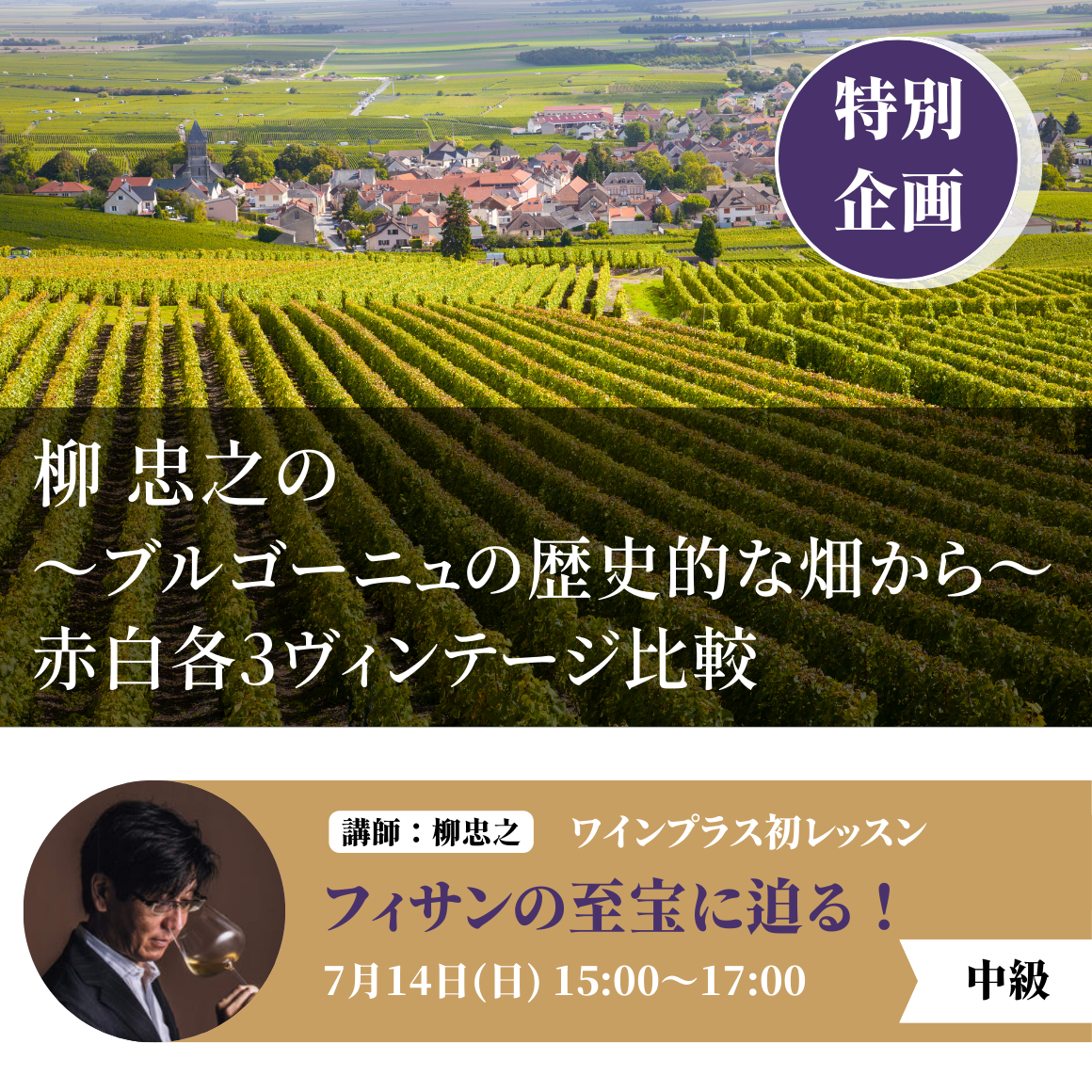 2024年7月14日｜柳忠之 の ブルゴーニュの歴史的な畑から 〜 赤白各3ヴィンテージ比較